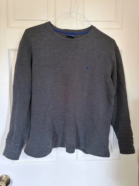 Polo by Ralph Lauren Gray Long-Sleeve Crewneck with Blue Pony - Picture 1 of 4